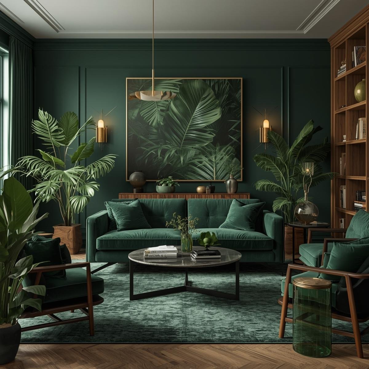 erstell mir ein ästhetisches bild zu forest green living deko und einrichtungsideen als eyecatcher. gern auch details. (1)