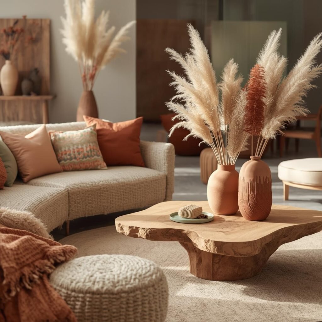 Wohnideen nach Stimmung & Stil: entdecke Farben, Looks und Produkte erstell mir ein ästhetisches bild zu modern organic deko und einrichtungsideen als eyecatcher. gern auch details. naturmaterialien, nachhaltig, boho lovers