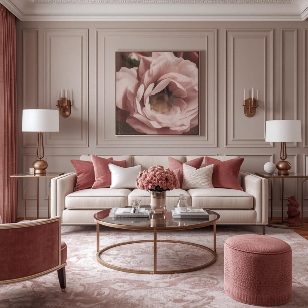 Wohnideen nach Stimmung & Stil: entdecke Farben, Looks und Produkte erstell mir ein ästhetisches bild zu rosé deko und einrichtungsideen als eyecatcher. gerne auch details.